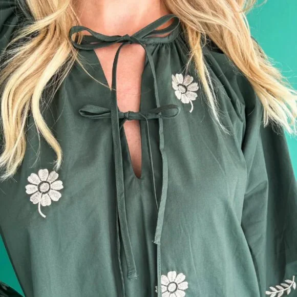 Adorable Womens Mable Floral Embroidered Boho Peasant Mini Dress Sz Lg MSRP $174 - Picture 6 of 10